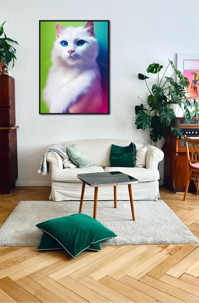 White Cat with Rainbow Fur