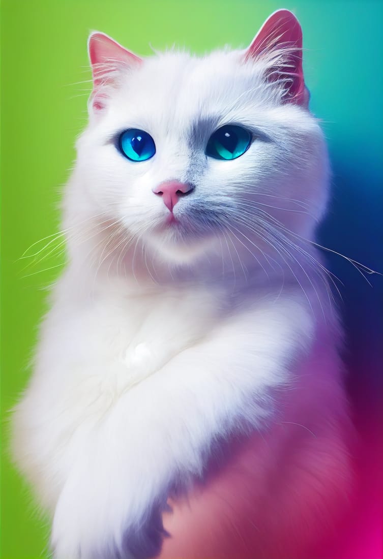 White Cat with Rainbow Fur