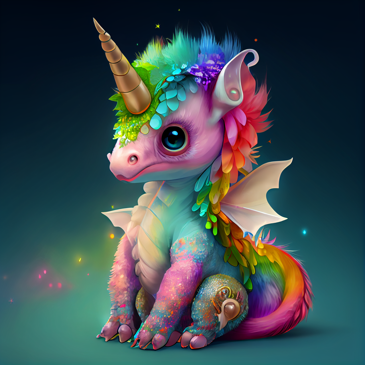 Cute Rainbow Baby Dragon – Made With AI